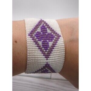 Loom Beaded Bracelet Pearl & Purple